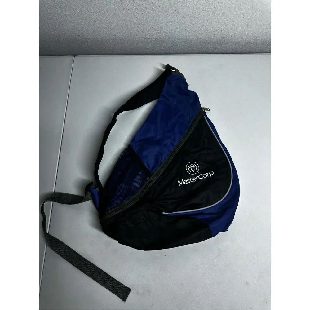 One Shoulder Bag Triangle Zip Closure Breeze Blue Black Mesh Holder